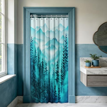 Dark Teal Forest Stall Shower Curtain, 54X72 in Narrow Small, Mountain