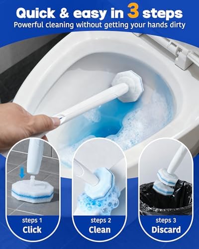 100 pack disposable toilet brush refills compatible with Clorox toilet brushes, water-activated foam, secure snap-on fit, non-scratch cleaning pads, hygienic disposable brush heads