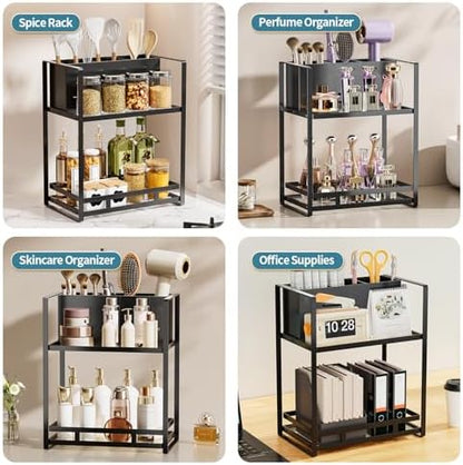 Bathroom Counter Organizer, Metal Vanity Shelf with Hair Dryer Holder