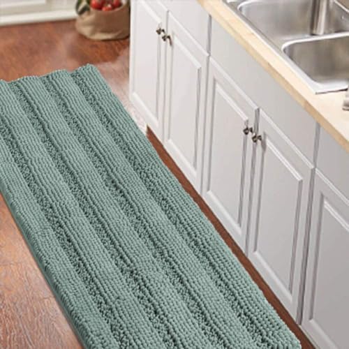 Turquoize Bathroom Runner Rug 20"x59", Soft Absorbent Chenille Bath Rug