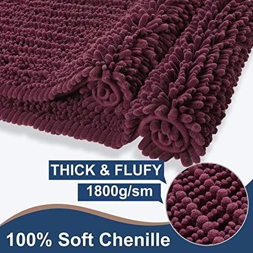 Luxury Chenille Burgundy Bathroom Rugs Sets 2 Piece, Thickened Hot Melt Rubber Bottom Bath Mats for Bathroom Non Slip,Bath Rugs Quick Dry Machine Washable for Shower Mat (32"x20"+17"x24")
