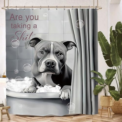 Funny Dog Shower Curtain 60Wx72L Inch Bulldog Hilarious Pet Animal Interesting Cute Bathroom Set Accessories Decor with 12 Pack Hooks