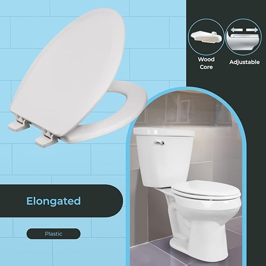 Centoco Elongated Toilet Seat, Heavy-Duty Wood Core with Plastic Scratch-Resistant Finish, 6-Pack, Residential, Made in the USA, 900-001, White