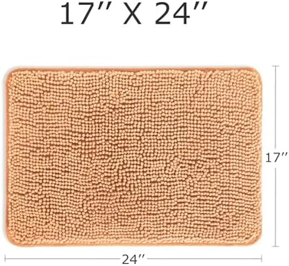 Yeaban Chenille Peach Bathroom Rug 17"x24", Non-Slip Rubber Backing