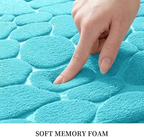 YIHOUSE Memory Foam Bath Mat Cobblestone Bathroom Rugs Super Water Absorbent Bath Mats for Bathroom Machine Washable Bath Rugs(17 x 24,Teal)