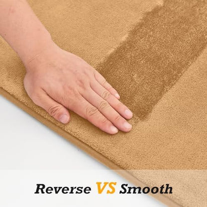 HUXMEYSON Bathroom Rugs Sets 2 Piece, Non-Slip & Quick Dry Bath Mat Set, Ultra Soft Velvet Bath Rugs for Bathroom, Toilet and Shower Floor, Khaki