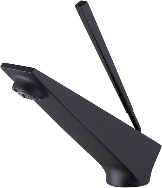 Bathroom Sink Faucet Matte Black, Single Handle Brass Sink Faucet with Unique Design, Single Hole Basin Mixer for Lavatory, Vanity, RV, Modern Farmhouse, Suitable for 1 Hole