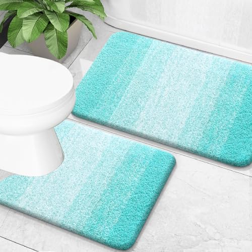 OLANLY Micorfiber Bathroom Rug Set 2 Piece, 24"x16"+U-Shaped 24"x20"