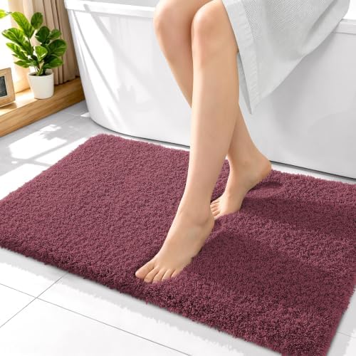 OLANLY Microfiber Bathroom Rugs 36x24, Soft Absorbent Bath Mat, Burgundy