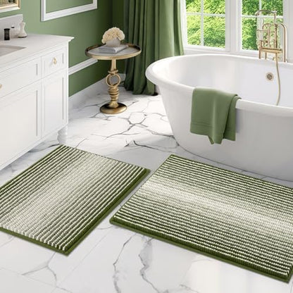 BSICPRO Bathroom Rugs Sets 2 Piece, Non Slip Striped Bath Mats, Sage