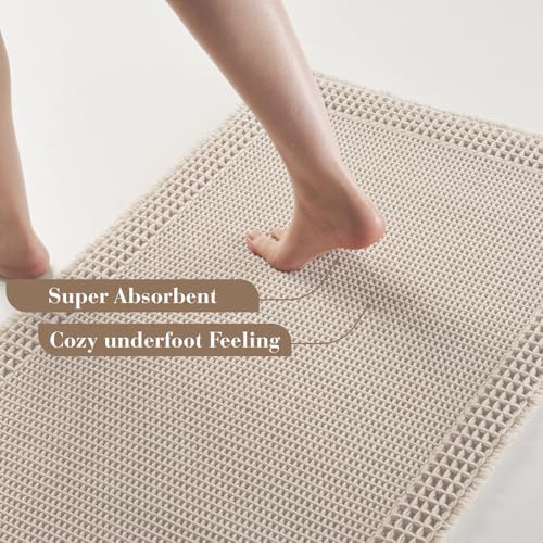 RESARE Waffle Bath Mat for Bathroom Non Slip Bathroom Rugs 17x24 Pale Beige