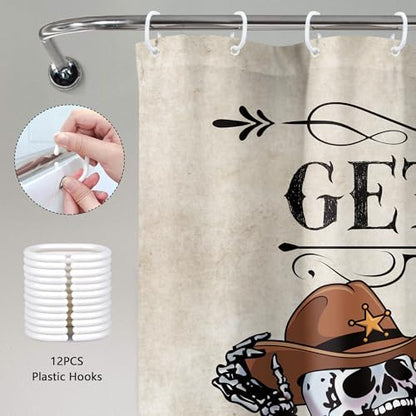 Western Cowboy Halloween Skull Skeleton Horror Bathroom Shower Curtain Set