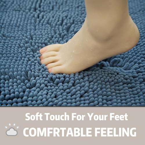 Bathroom Rugs Sets 3 Piece Non Slip,Bath Rugs with PVC Backing Bath Carpet,Bathroom Rug Washable,Absorbent,Plush Carpet Mats,Bath Mats for Bedroom, Kitchen,Tub,Home Decor (Deep Blue)
