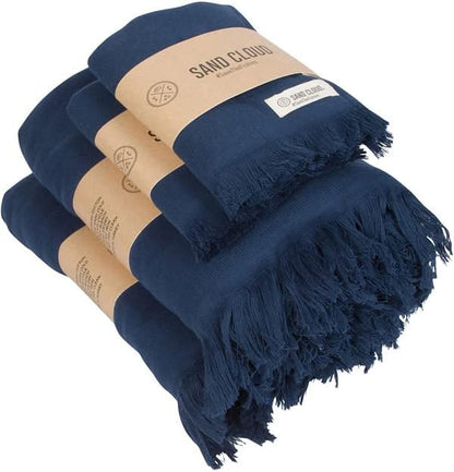 Sand Cloud Turkish Premium Bath Towels for Bathroom - Large, Set of 4 | 100% Certified Organic Turkish Cotton Yarn - Lightweight, Soft & Absorbent - Dry Faster & Cleaner - Terra Navy