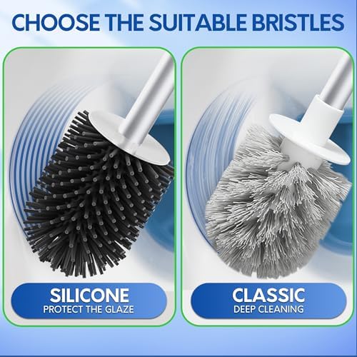 BOOMJOY Toilet Brush and Holder Set, Silicone Toilet Bowl Cleaner Brush, Toilet Scrubber Brush with Tweezers for Bathroom Cleaning, RV Accessories and House Organization Must-Haves - Pink