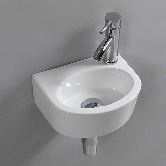 Wall Hung Basin Sink Small Cloakroom Basin Rectangle Ceramic Wash Basin Right Hand (Oval Sink Set (with Tap&Drain))