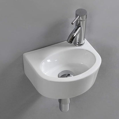 Wall Hung Basin Sink Small Cloakroom Basin Rectangle Ceramic Wash Basin Right Hand (Oval Sink Set (with Tap&Drain))
