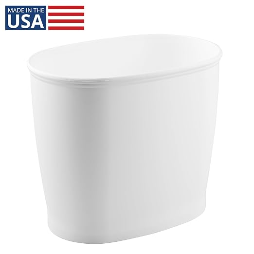 iDesign Slim Plastic Bathroom Trash Can, White | Small Size, For Bedroom, Office, Desk, Dorm