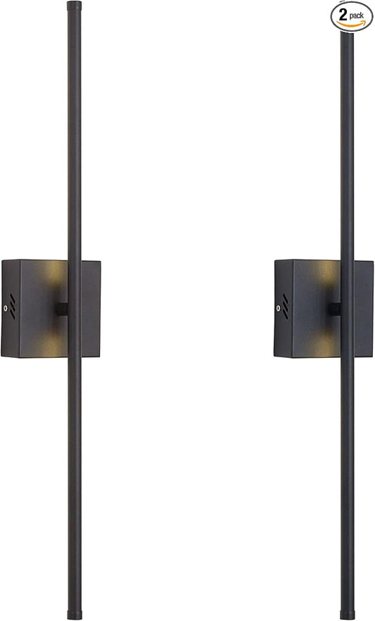 24.4 Inch Hardwired Wall Sconces Set of Two, 3000K Warm White Dimmable Modern Wall Sconces, 350° Rotate LED Light Fixtures Wall Lamp for Bathroom Living Room Bedroom Bedside, Black