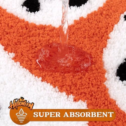 Pauwer Halloween Bathroom Rugs Sets 3 Piece, Fall Bath Mats, Orange Ghost