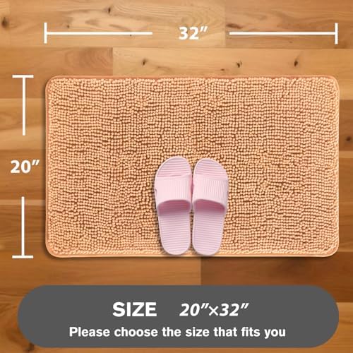 Peach Bathroom Rugs – Absorbent and Washable Bath Mat, Non-Slip, Thick Soft Chenille Bath Rugs for Bathroom Floor, Shower, Sink - 20" x 32"