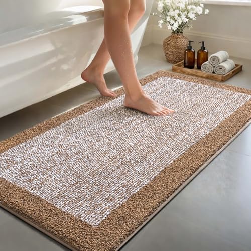 80x24 Long Bathroom Rugs Non Slip Washable, Soft Absorbent Bath Mat Coffee