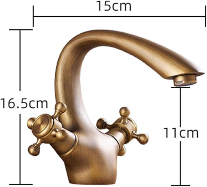 Antique Brass Vintage Bathroom Faucet Double Cross Handle Mixer Sink Tap Single Hole Cold Hot Mixer Vanity Tap Gold Finish，Gold