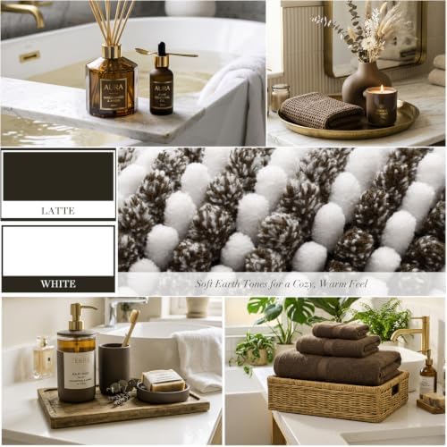 BSICPRO Bathroom Rugs Sets 2 Piece, Non Slip Striped Bath Mats, Latte