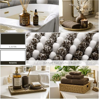 BSICPRO Bathroom Rugs Sets 2 Piece, Non Slip Striped Bath Mats, Latte
