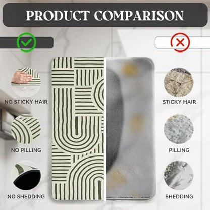 MontVoo -Bath Mat-Non Slip Thin Bathroom Rugs Fit Under Door- Quick Dry Absorbent Faux Suede Surface Grey Bathroom Floor Mats-Shower Rug for in Front of Bathtub Shower Ivory & Green Arched 16x24