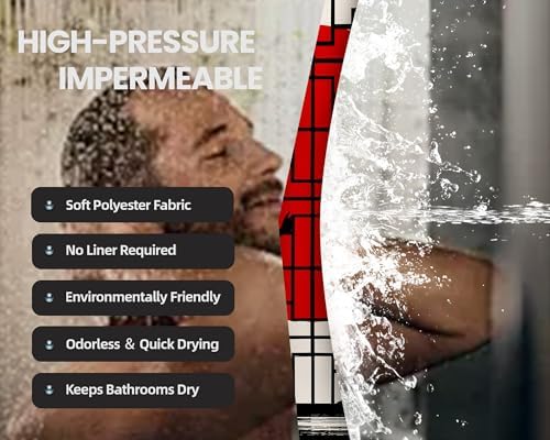 Japanese Shower Curtain Japan Anime Asian Black and Red Shower Curtains for Manly Bathroom Decor Sets, Waterproof Cloth Fabric with Hooks, 60x72 Inch