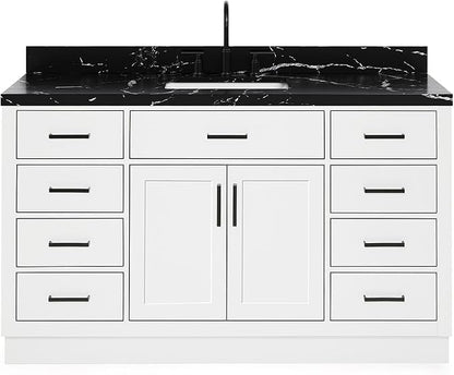 ARIEL Hepburn 60 Inch Single Rectangle Sink Bathroom Vanity with Nero Marquina Black Quartz Countertop 1.5 Inch in White