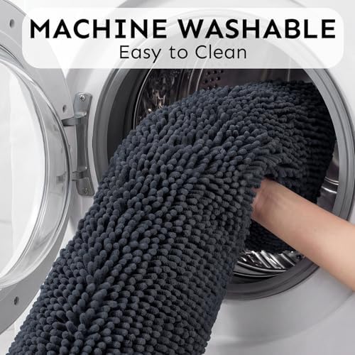 Secura Bathroom Rugs 47x28, Ultra Soft Chenille Bath Mat, Super Absorbent & Quick Dry Bathroom Mat, Non Slip Machine Washable Bath Rugs for Tub, Shower, Home Decor Accessories (Dark Gray)