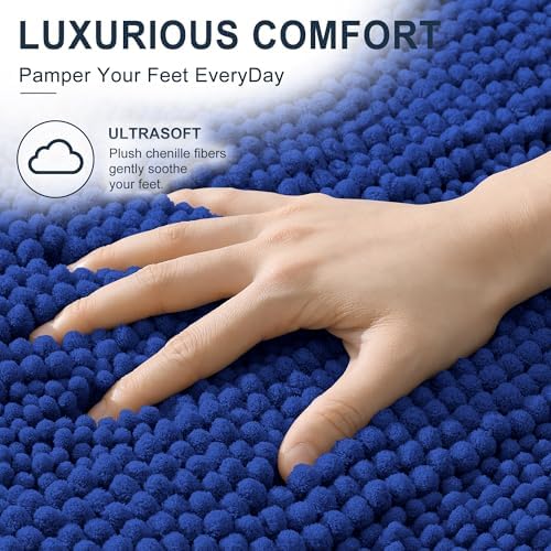 Smiry Thick Chenille Bathroom Runner Rugs 44x24, Soft Bath Mat, Royal Blue
