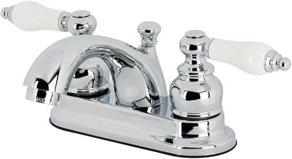 Kingston Brass KB2601PL Vintage 4-Inch Centerset Lavatory Faucet, Polished Chrome with Porcelain Lever Handle