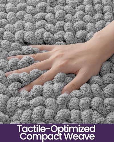 DEXI Bathroom Rugs 30x17, Non Slip Washable Chinelle Bath Mat, Light Grey