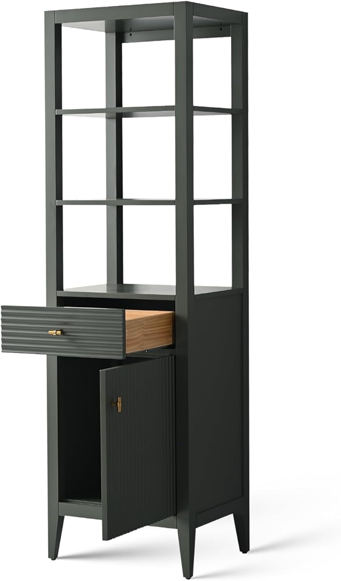HOMEBEYOND Bathroom Vanity with Storage Cabinet & Shelves, Free-Standing Vanity with Soft-Closing Doors, Golden Brushed Handware, Vintage Green