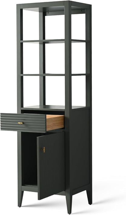 HOMEBEYOND Bathroom Vanity with Storage Cabinet & Shelves, Free-Standing Vanity with Soft-Closing Doors, Golden Brushed Handware, Vintage Green