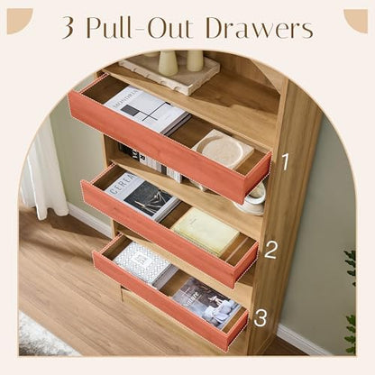 IFBUY 76" Tall 3 Drawers Arched Bathroom Storage Cabinet, Natural