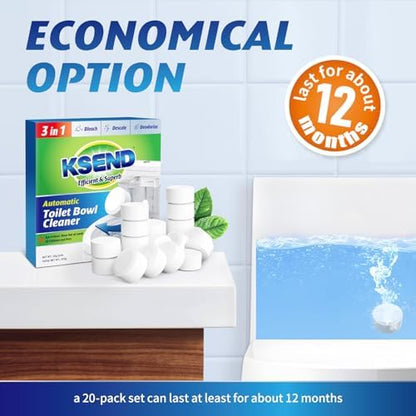 Ksend Toilet Bowl Cleaner Tablets 40 Pack, Auto Bleach, Powerful Cleaning