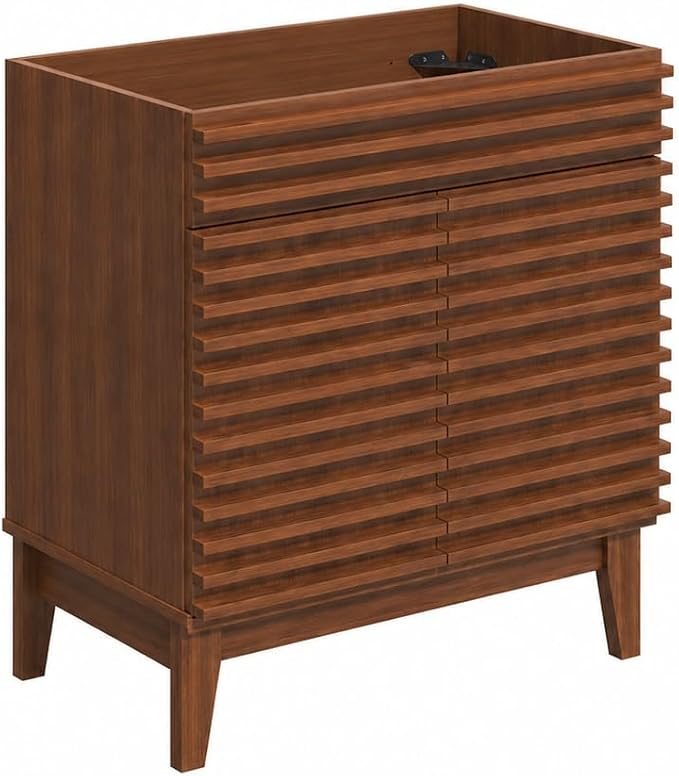 30 Inch Bathroom Vanity Base Cabinet, Walnut Freestanding Bathroom Storage Cabinet Base Only, Modern Wood Grain Vanity Cabinet with Solid Wood Legs and Soft Close Doors, Sink Not Included
