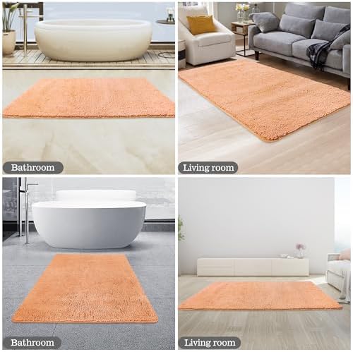 Yeaban Chenille Peach Bathroom Rug 30"x50",Non-Slip Rubber Backing