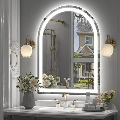 24x32 Inch Arched LED Bathroom Mirror with Lights