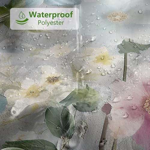 MEHOFOND Rustic Farmhouse Shower Curtain, Colorful Flowers Shower Curtains,Farm Teal Floral on Country Wooden Shower Curtain,Country Blue Wild Garden Plant Fabric Curtains for Bathroom 72x 72 inch