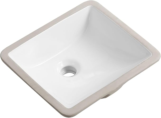 14 Inch Small Undermount Bathroom Sink Rectangle Undermount Sink White Ceramic Under Counter Bathroom Sinks with Overflow (14.4"x12.7")