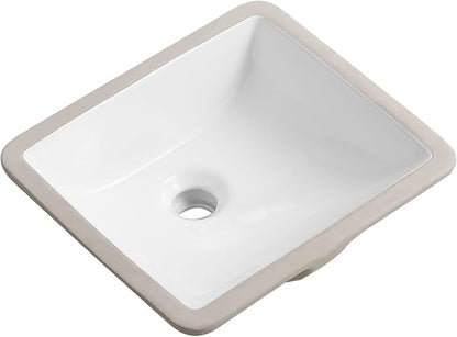 14 Inch Small Undermount Bathroom Sink Rectangle Undermount Sink White Ceramic Under Counter Bathroom Sinks with Overflow (14.4"x12.7")