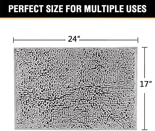 H.VERSAILTEX Chenille Bath Mat Thick Soft Absorbent for Bathroom, Microfiber Dries Quickly, Shaggy Washable Plush Durable Rug, Bathtub and Shower Floor, 24x17, Grey