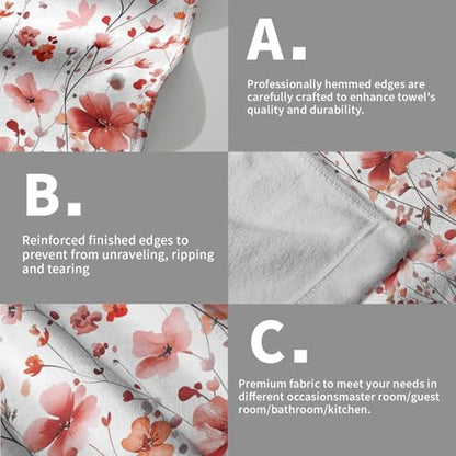 Wildflowers Hand Towel Set of 2, 14x28 Inch Orange Red Floral Butterfly Absorbent Soft Dish Washing Cloth Towels for Farmhouse Kitchen Bathroom Home Hotel Gym Spring Season Decor