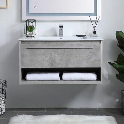 36 Inch Single Bathroom Floating Vanity in Concrete Grey, 714554