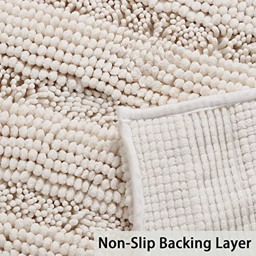 Turquoize Small Bathroom Rug 17x24, Soft Absorbent Chenille Bath Rug, Ivory